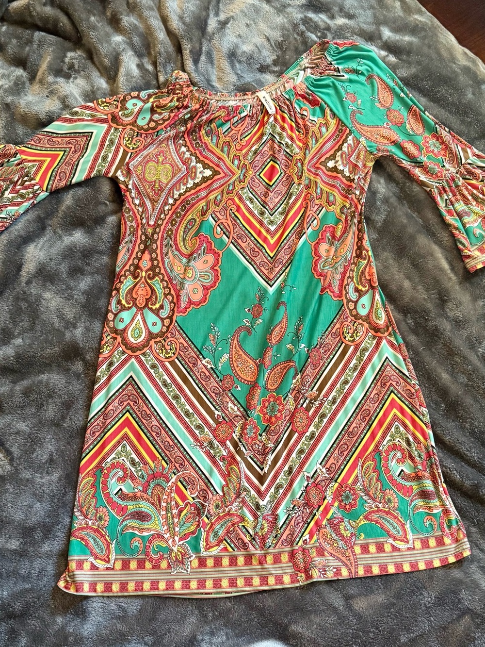 Rouge! Teal Paisley Midi Dress with Multicolor Accents